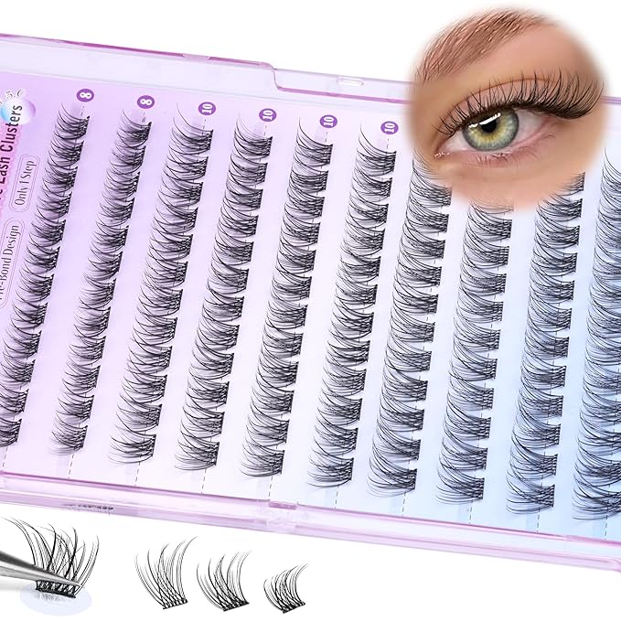 Self Adhesive Eyelashes Reusable Natural Self Adhesive Lash Clusters Wispy Press on Lashes Pre-Glue 8-12mm 120pcs C Curl DIY Eyelash Extensions Kit No Glue Needed by ALICE
