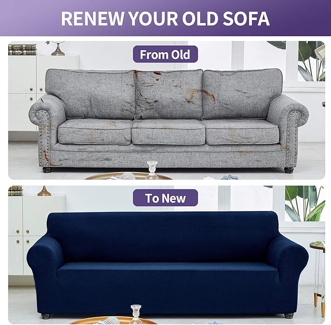 Joccun Stretch Loveseat Couch Cover Slipcover, 1-Piece Sofa Cover for 2 Cushion Couch Spandex Jacquard Washable Furniture Protector Cover for Living Room,Kids,Pets（Loveseat,Navy）