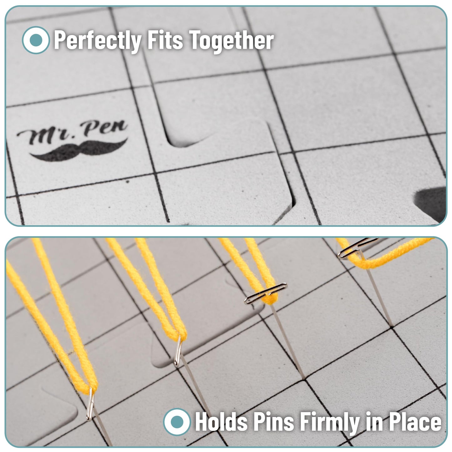 Mr. Pen- Blocking Mats for Knitting & Crochet Projects, 12" x 12", 9 Pack with 150 pcs T-Pins, Gray Aligned Grid Knitting Blocking Mats and Pins, Water & Heat Resistant