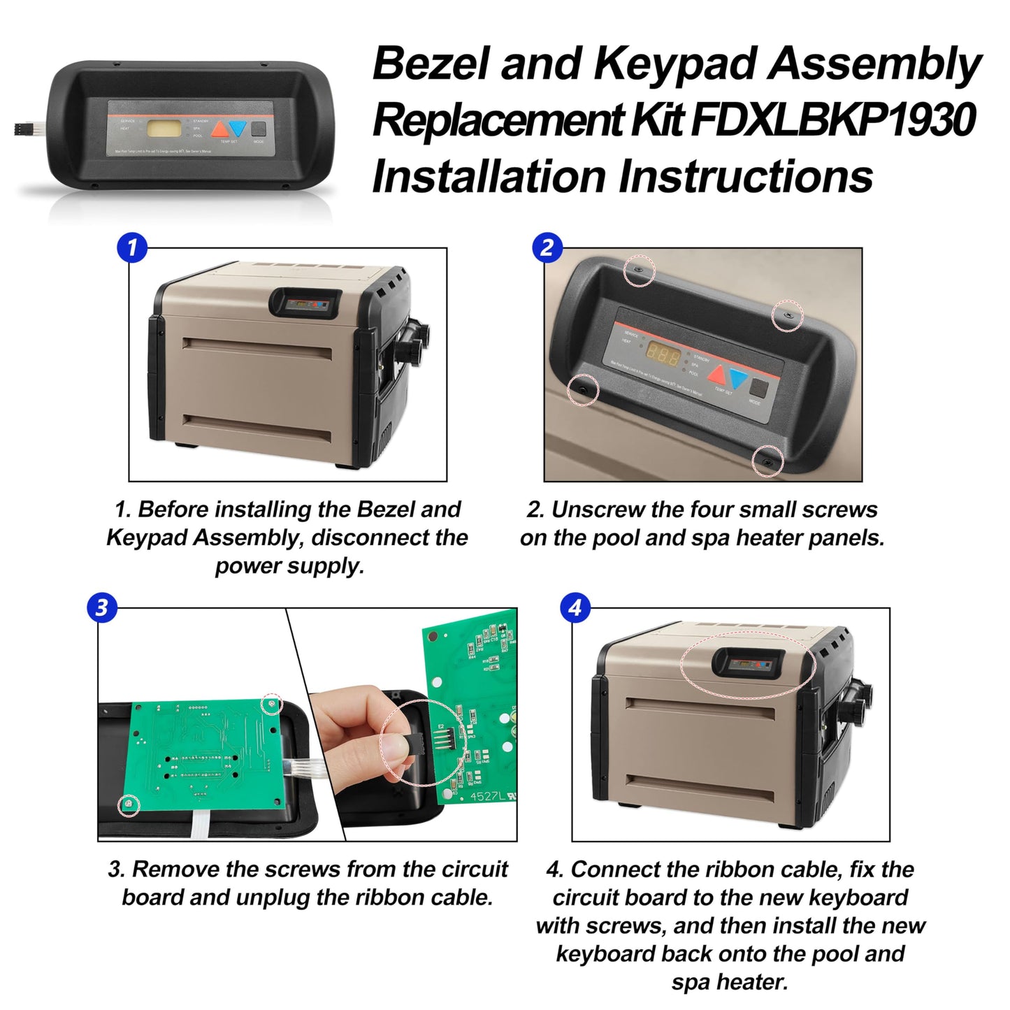 Bezel and Keypad Assembly Replacement Kit FDXLBKP1930 Compatible with Hayward Universal H-Series Low NOX Pool Heater Fits Models H150FDN, H200FDN, H250FDN, H300FDN, H350FDN, H400FDN, H150FDP