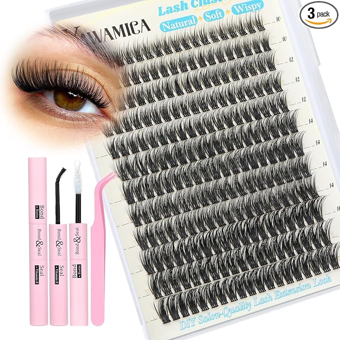 Yawamica Lash Extension Kit Wispy Lash Clusters Kit 10-16mm Eyelash Extension Kit C Curly Eyelash Clusters 228pcs Individual Lashes with Waterproof Lash Bond and Seal Lash Tweezers for Hybrid Look