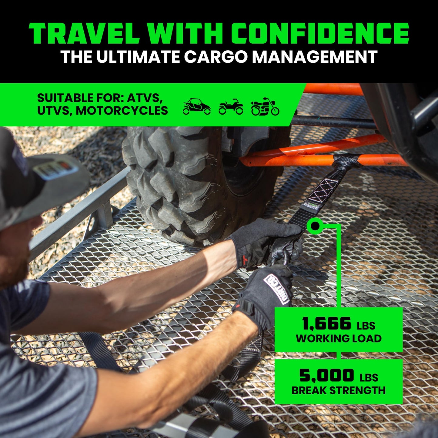 Rhino USA Soft Loop Tie Down Straps (4-Pack) - 1.6 Inch x 17 Inch (5,000 lbs Break Strength) Heavy Duty Motorcycle Handlebar Straps for use with Ratchets for ATV, UTV, Dirt Bike (Black)