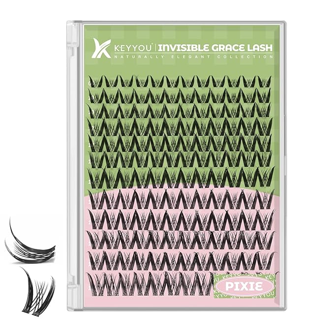 KEYYOU Naiad Lash Clusters Fairy Eyelash Extension C Curl 144Pcs Eyelash Extension Wispy Natural Invisible Band Lash with Waterproof DIY Lash Extension at Home(Naiad-C-8-16MIX)