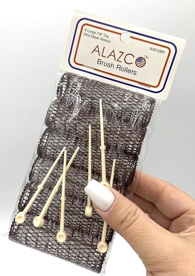 12 pc Vintage Style Hair Rollers BRUSH ROLLERS & 12 PINS - Mesh Hair Curlers with Bristles 3"x 7/8" (12 Large Rollers & Pins)