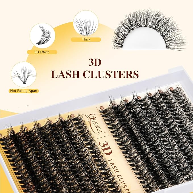 QUEWEL Lash Clusters Kit, 280Pcs 40D+50D 3D Lash Cluster Eyelash Extensions 10-18mm Volume Individual Lashes with Lash Bond and Seal and Lash Tweezers Easy DIY at Home(40D+50D 3D Kit)