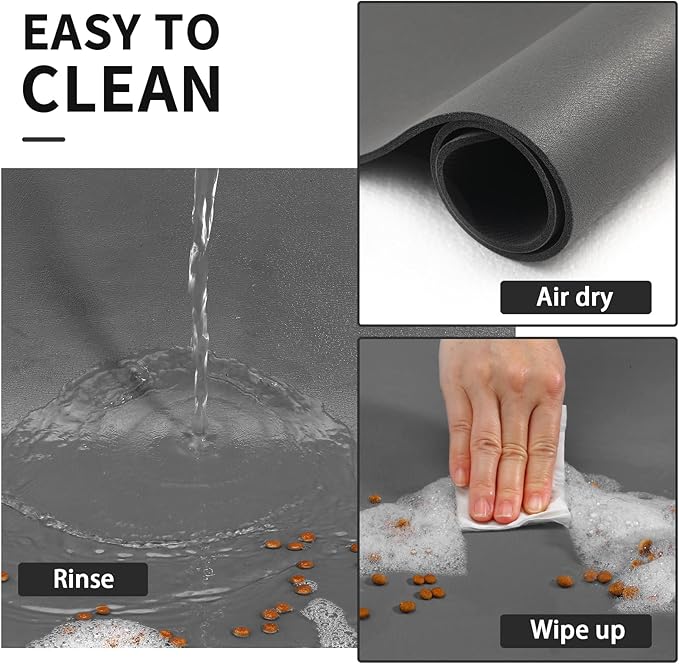 Dog Food Mat - Absorbent Cat Mat for Food and Water, No Stains Pet Feeding Bowl Mat, Easy to Clean Pet Placemats, Quick Dry Dog Water Dispenser Mat for Messy Drinkers | Paw Dark Grey 18"x 28"
