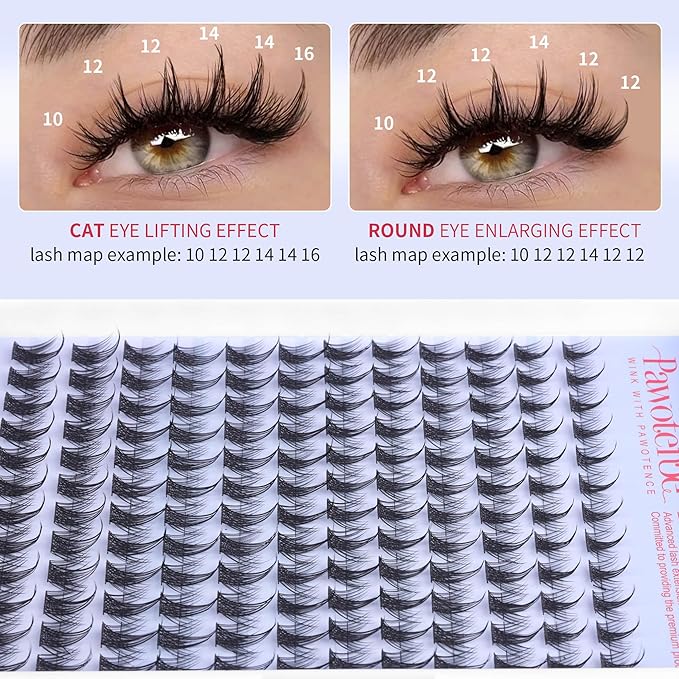 Pawotence Fairy Lash Clusters Natural Eyelash Clusters 10-16mm Manga Lashes Cluster Eyelash Extensions 144pcs Anime Individual Cluster Lashes Wispy for DIY Lash Extension