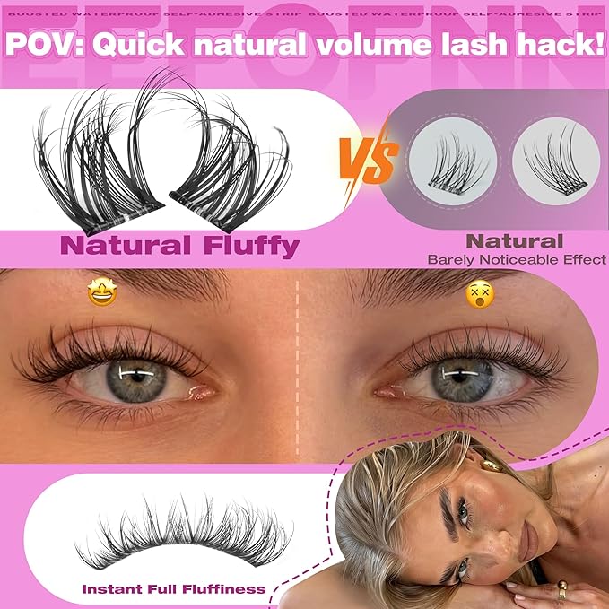 Lash Clusters Natural Eyelash Clusters Wispy Lashes Clusters C Curl Cluster Eyelash Extensions 8-14mm Lash Cluster Invisible Band Individual Lashes Bunny Cluster Lashes by Eefofnn