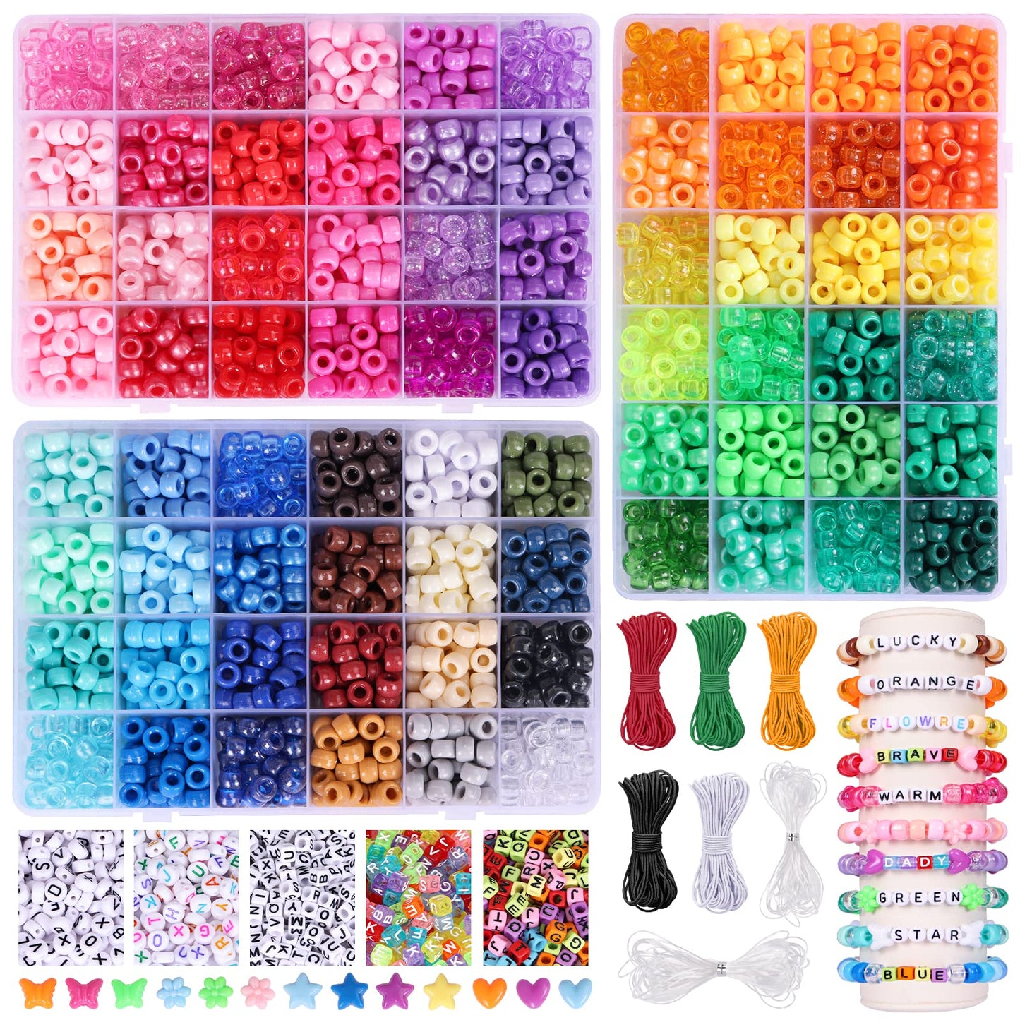 QUEFE 72 Colors Pony Beads for Bracelets Making Kit, 4700pcs Rainbow Kandi Bead, 9mm Pony Beads and Letter Beads, Alphabet Beads for Bracelets Jewelry Making with Elastic Threads