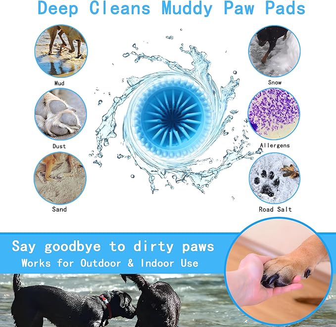Dog Paw Cleaner Kit for Medium & Small Dogs - Quick Clean No Full Bath, 2-in-1 Paw Wash Cup with Detachable Silicone Brush Head, Includes Bath Brush & 3 Absorbent Towels, Blue