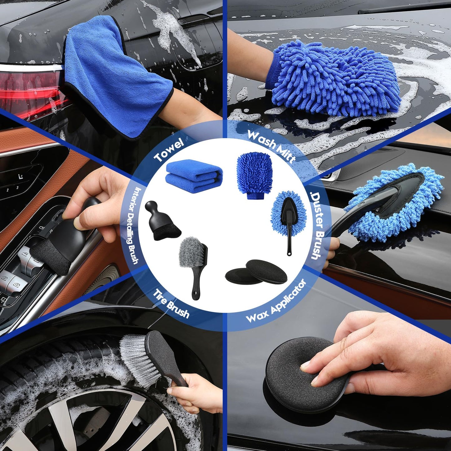 Qydipclin 42Pcs Car Detailing Kit, Car Detailing Brush Set, Car Wash Cleaning Kit, Car Detailing Brushes, Professional Car Care Kit for Interior Exterior Wheels, Blue