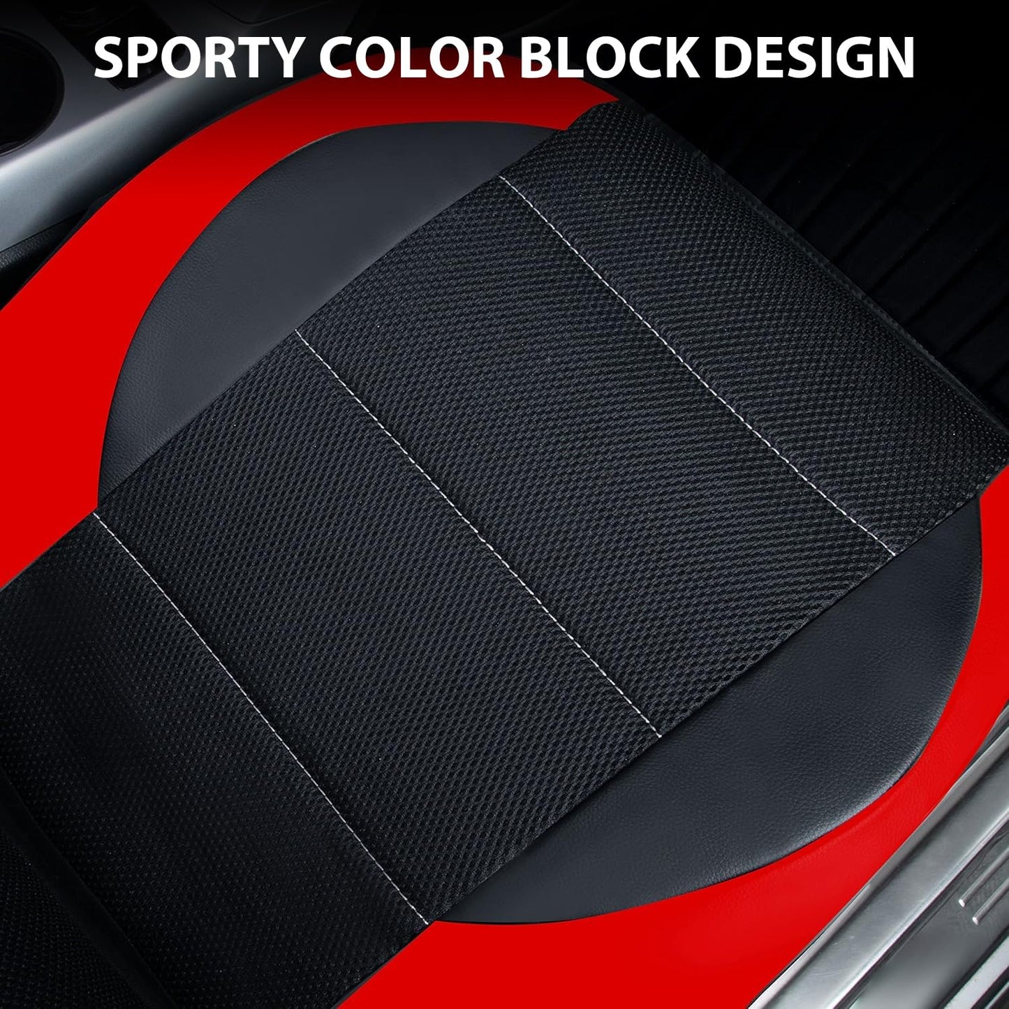CAR PASS Leather Car Seat Covers Front Seats Only, with Air Mesh Front Seat Covers Breathable, Cool Automotive Seat Covers 2 Pack, Universal Fit Most Cars,SUV,Truck,Van Airbag Compatible(Black & Red)