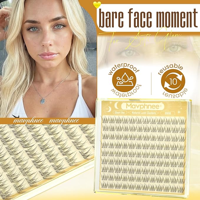 All 8MM Short Lash Clusters Natural Eyelash Clusters Feathered Cluster Eyelash Extensions with Flexible Clear Band & C Curl For My Lashes But Better Effect