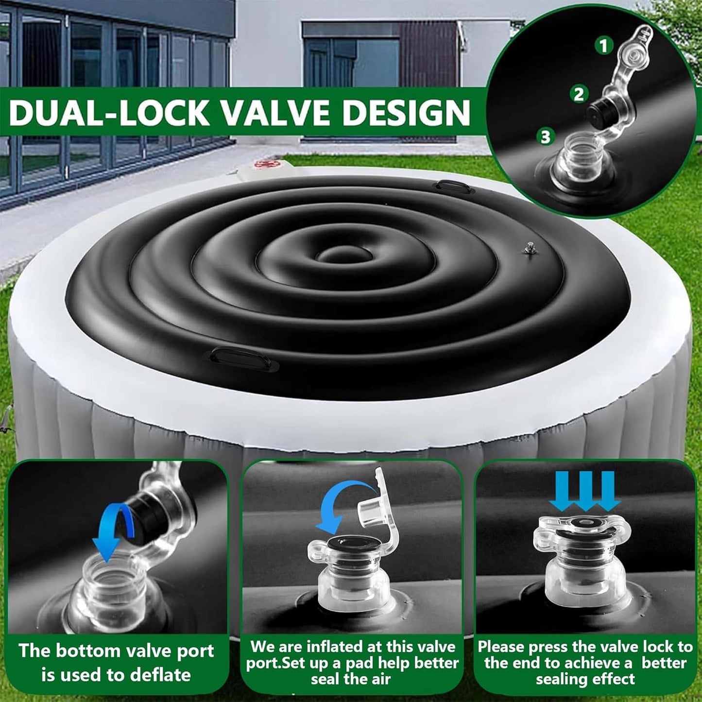 Tlswshsy 4.5 Ft Inflatable Hot Tub Cover- Energy Saving lid for Round Hot Tub- Foldable Protective Rain Overflow Cover for Outdoor Inflatable Hot Tubs (Black)
