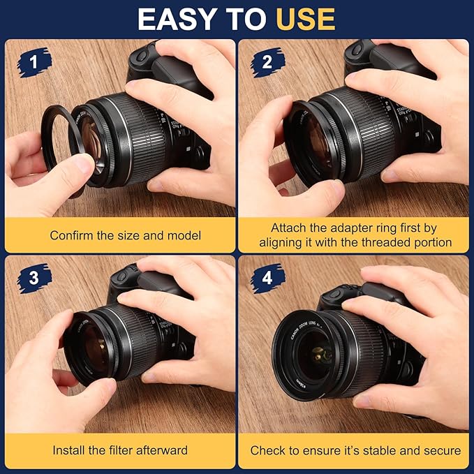 PATIKIL Step Down Ring Adapter 58mm to 52mm, Filter Step-Down Rings Camera Lens Filters Metal Ring Digital for ND IR DSLR Lenses, Black