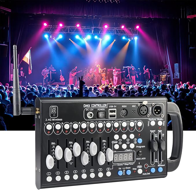 Wireless Dmx Controller 192 Channel Dmx Light Controller for Dj Lights, Dmx Controllers with Midi Portable Dmx 512 Controller, Dmx512 Lighting Controller Dmx Control Board for Stage Lights Dmx Console