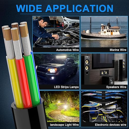 NAOEVO 16 Gauge Wire 6 Conductor Electrical Wire, 16 AWG Stranded PVC Cord, 12V Low Voltage/Tinned Copper/Flexible Cable for Automotive Wiring, Lamp Cord, Marine Cable (30FT)