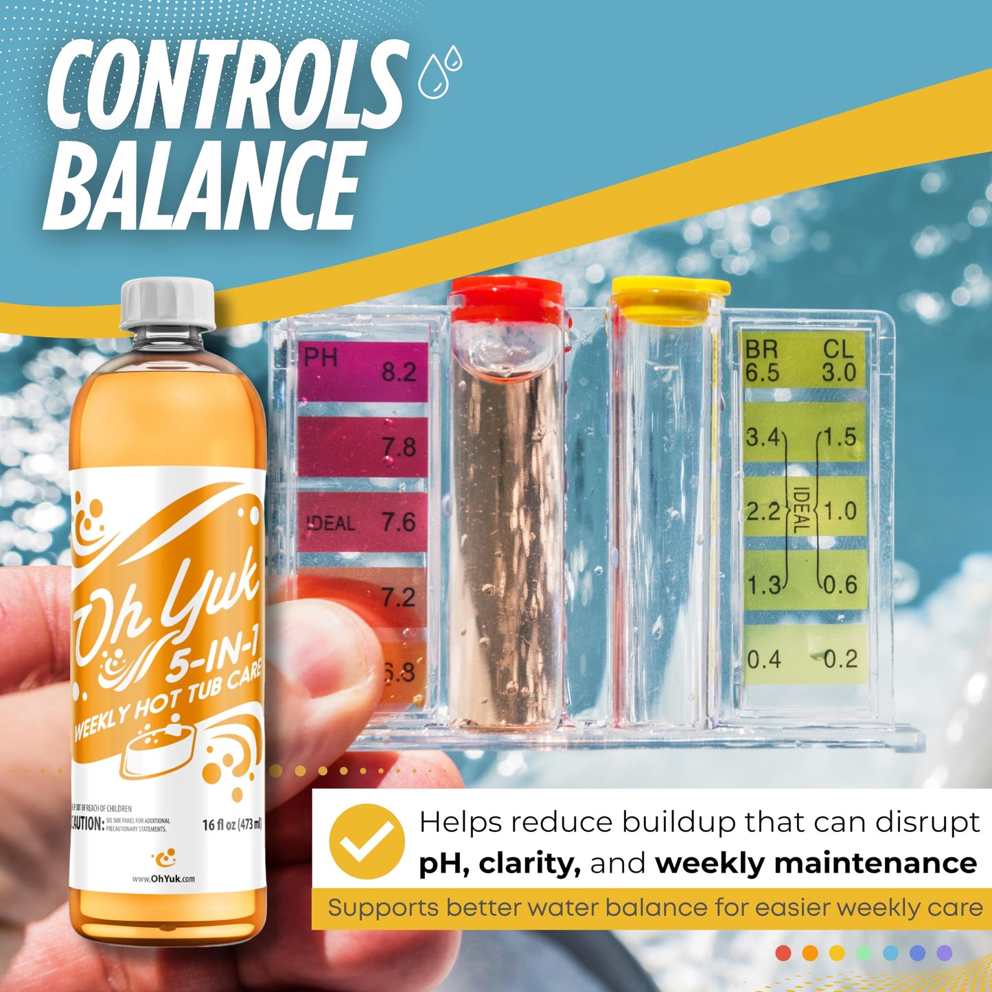 Oh Yuk Hot Tub Cleaner + 5 in 1 Weekly Hot Tub Care Combo, Hot Tub Chemicals, Hot Tub Jet Cleaner, Spa Chemicals for Hot Tub, Water Clarifier, Conditioner and Spa Treatment