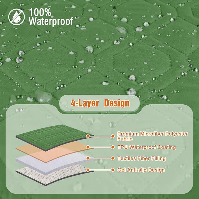 VANSOFY 100% Waterproof Recliner Chair Covers, Recliner Cover Non-Slip Dog Chair Cover Furniture Protector Washable Slipcover with Pocket, Elastic Straps for Pets, Dogs(Vine Green, 28")