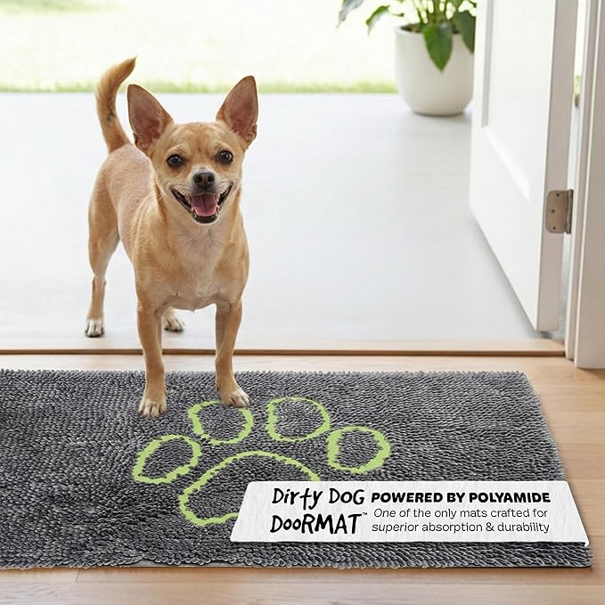 Dog Gone Smart Dirty Dog Doormat - Fast Drying Rug with Super Gripper Backing for Clean Floors - Super Absorbent and Machine Washable Mat for Muddy Paws - Cool Grey