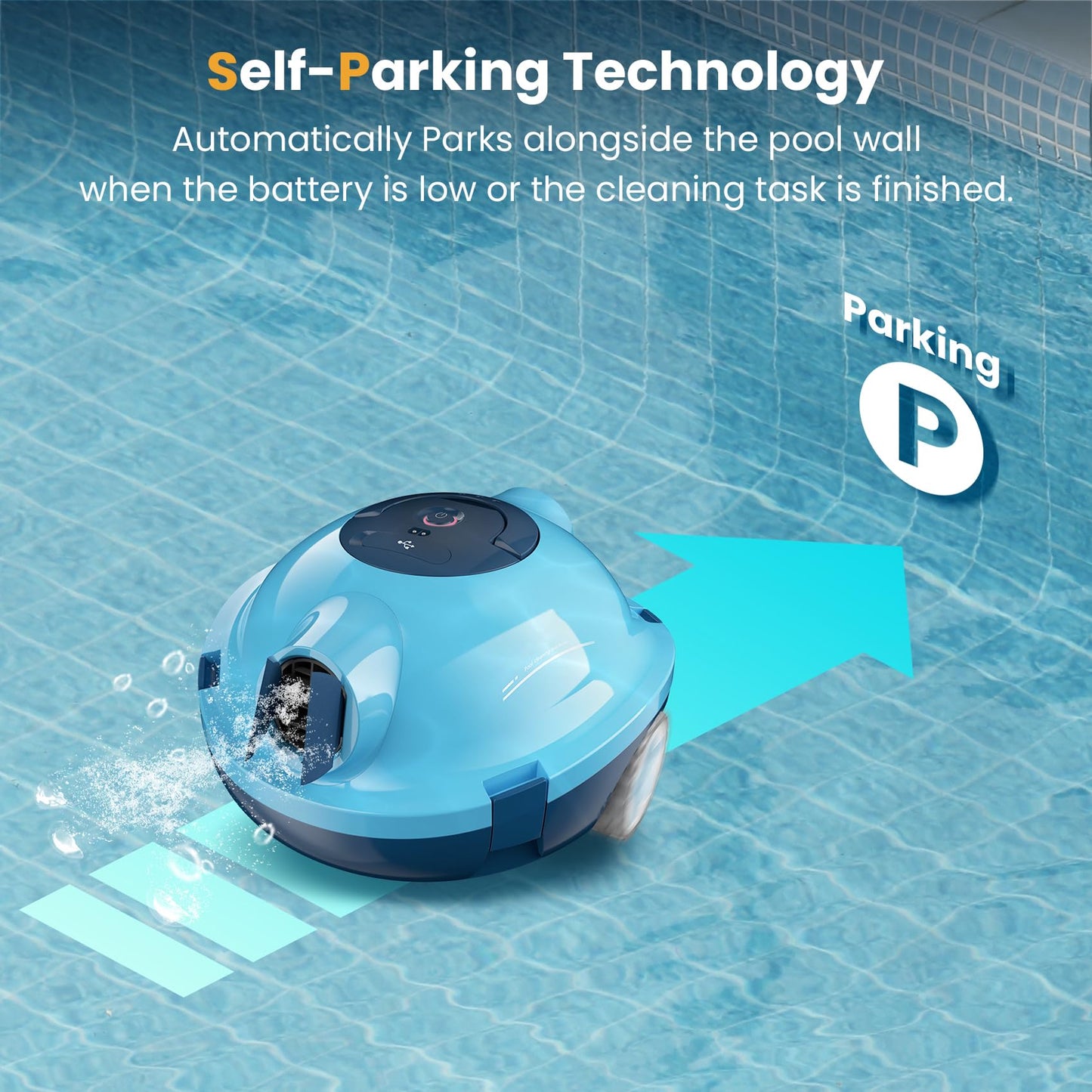 Y10 Cordless Robotic Pool Cleaner, Automatic Pool Vacuum - 90 Mins Runtime, Powerful Suction, Self-Parking, Lightweight for Above/Inground Pools Up to 65ft/1100 Sq.Ft (Navy)