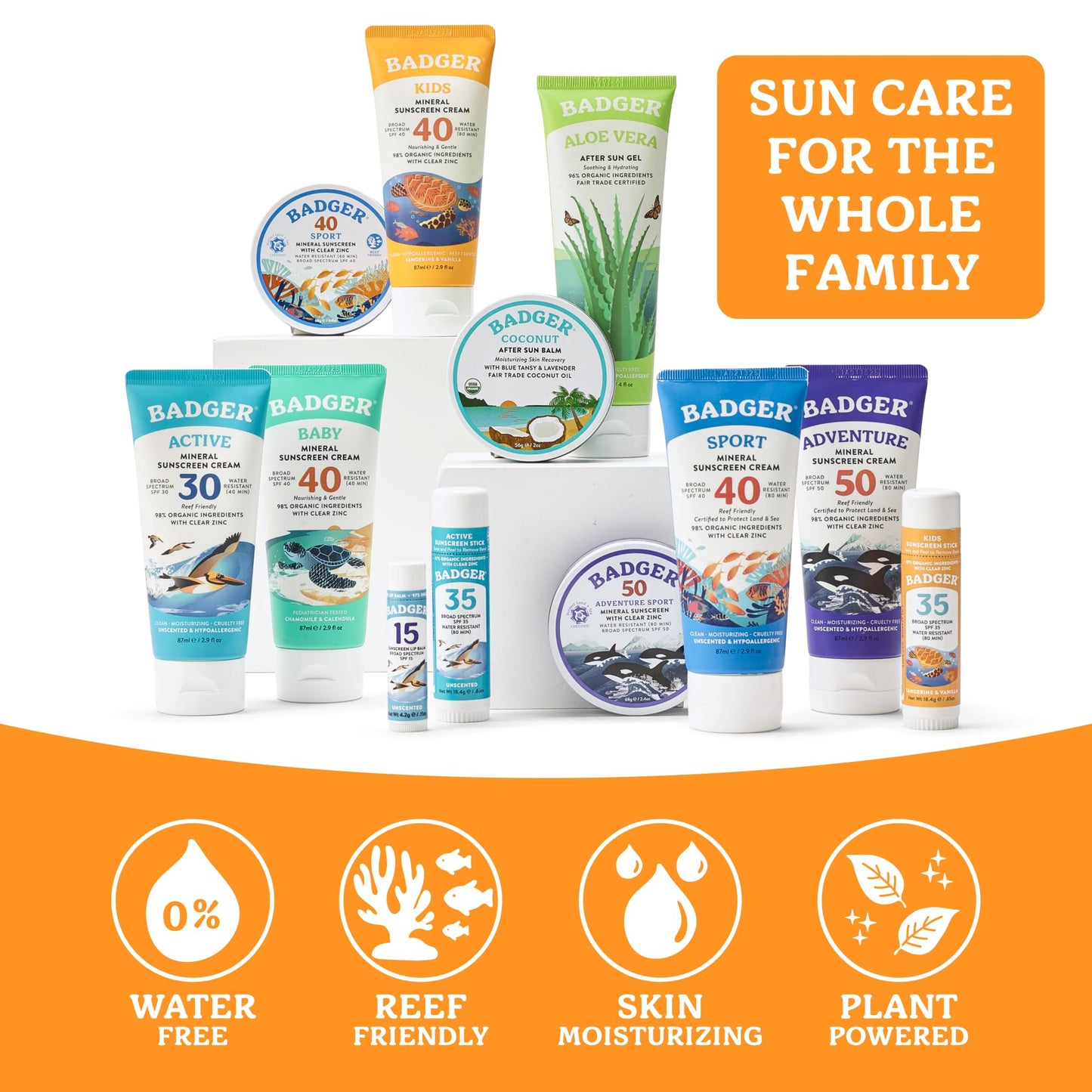 Badger Kids Mineral Sunscreen Combo, SPF 40 Cream + SPF 35 Kids Face Stick, 98% Organic Ingredients with Mineral Zinc Oxide, Water Resistant, Reef Safe Broad Spectrum, Tangerine & Vanilla Scent