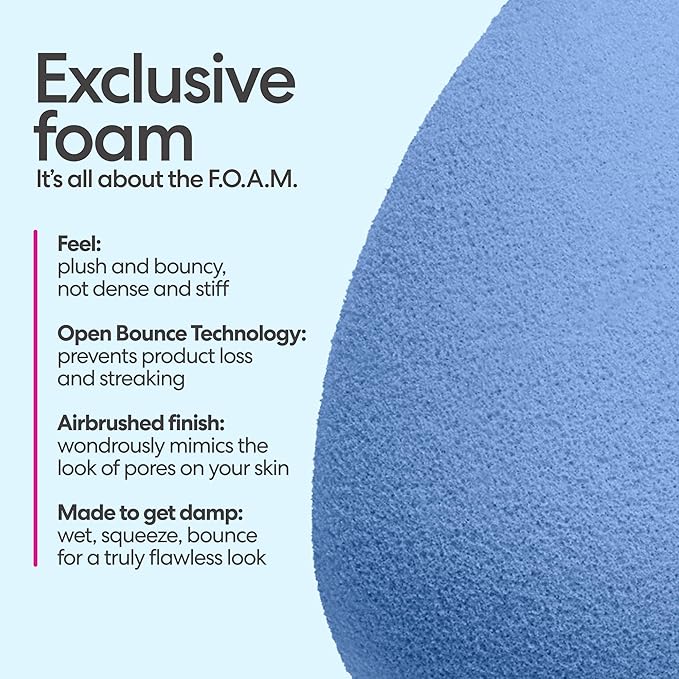 Beautyblender® Denim Beauty Blender Makeup Sponge, Super-Soft Foam Easily Blends Foundations, Powders & Creams, Made in USA, Reusable, Washable, Streak Free Application