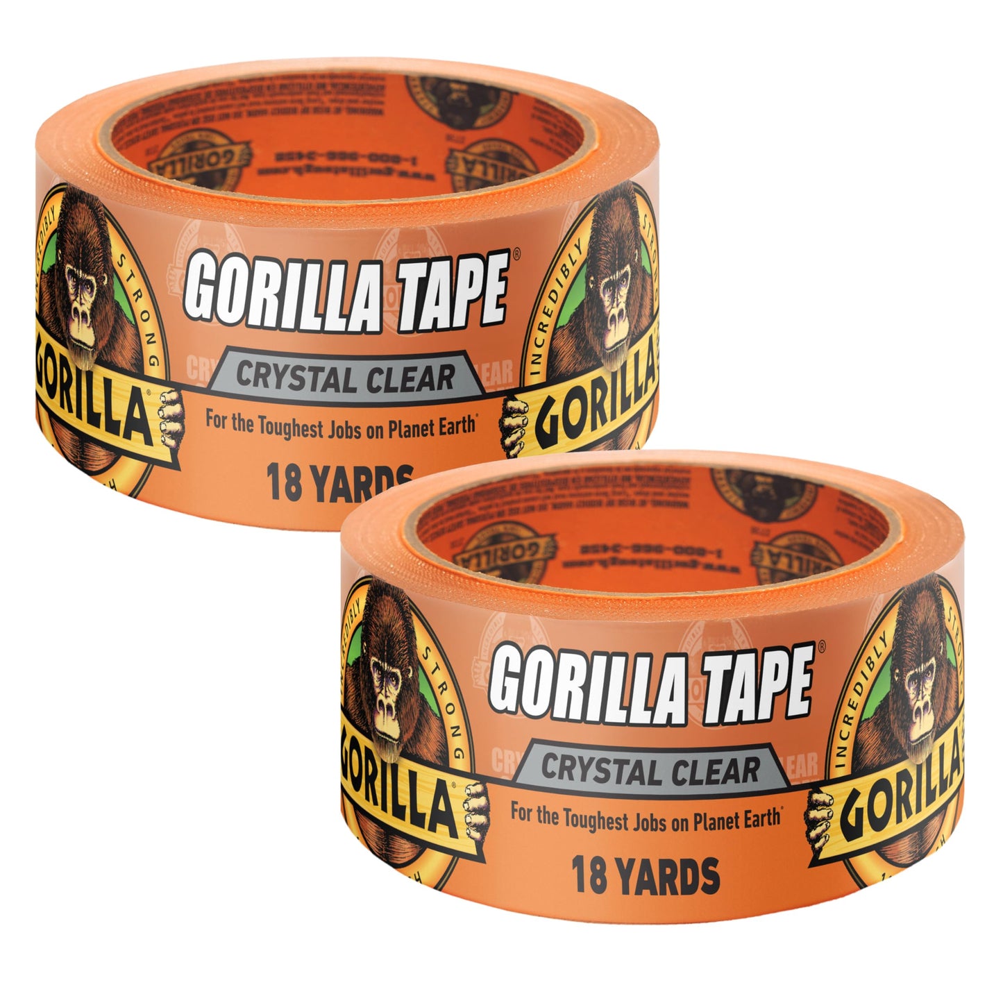 Gorilla Crystal Clear Tape, 1.88” x 18 yd (Pack of 2) - Weather Resistant for Indoor or Outdoor Projects and Repairs