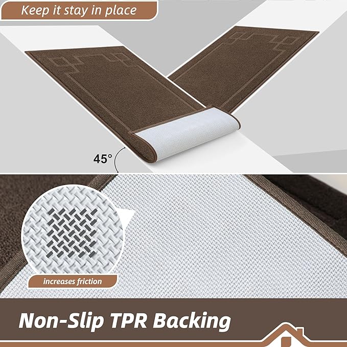 BEQHAUSE Door Mat 36" x 60", Non-Slip Door Mats Indoor Entryway Rugs Washable Low-Profile Absorbent and Stain Resist Floor Mats, Dog Door Mat for Front Back Door, Mud Wet Shoes & Paws, Brown