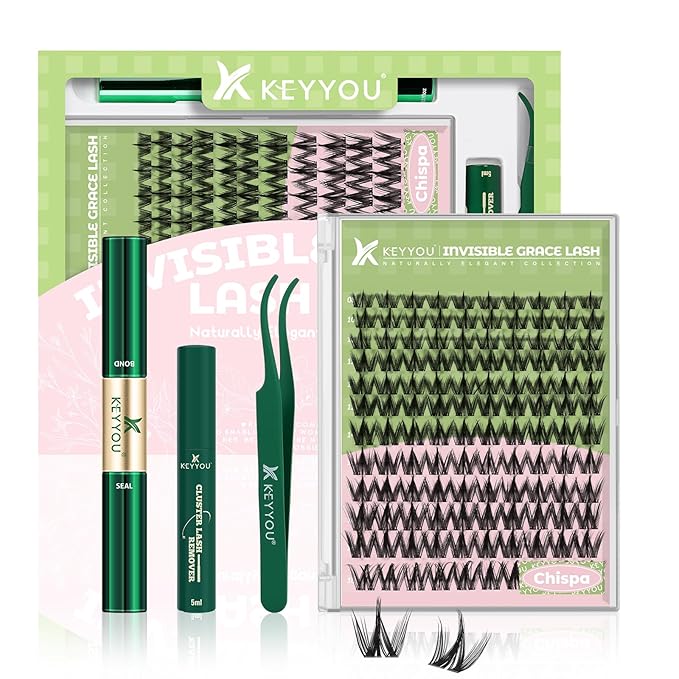 KEYYOU Fairy Chispa Lash Clusters Kit Lash Extension Kit D Curl 120Pcs Eyelash Extension Kit Wispy Natural Invisible Band Lash Kit with Waterproof DIY Lash Kit at Home(Fairy Chispa-D-8-18MIX)