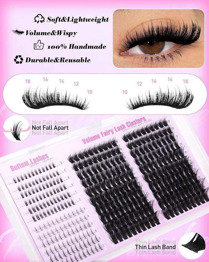 Lash Clusters with Bottom Lashes Fluffy Eyelash Clusters Fairy Individual Lashes 100D Wispy Cluster Eyelash Extensions D Curl Cluster Lashes Spiky Lash Extensions by Boahankuke
