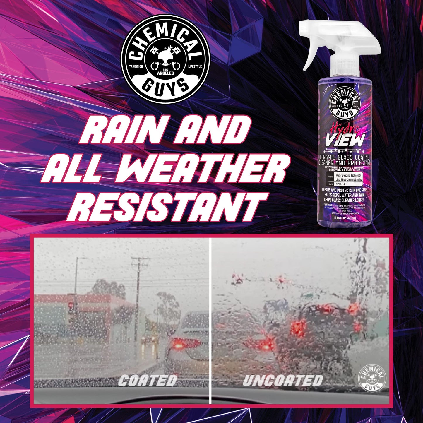 Chemical Guys HydroView Ceramic Glass Cleaner & Coating - Cleans & Adds Hydrophobic Protection, Car Window Cleaner for Glass, and Mirrors, Trucks, SUVs, and Home Use - 16 fl oz