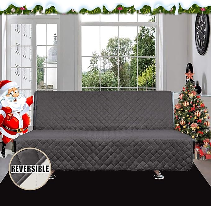 Easy-Going Futon Sofa Slipcover Reversible Sofa Cover Armless Futon Cover Furniture Protector Couch Cover Water Resistant Pets, Kids, Children, Dog, Cat (Futon, Gray/Ivory)