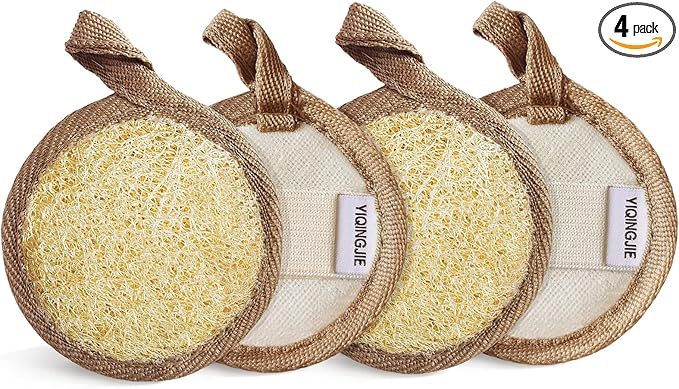 YIQINGJIE Natural Loofah Exfoliating Face Scrubber (4Pack), Facial Scrubber Loofa Pads,Clean Blackheads Without Hurting The Skin, Luffa for Women and Men,Brown