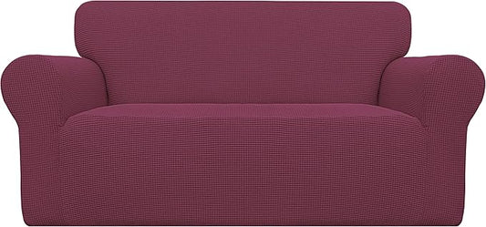 Easy-Going Stretch Loveseat Slipcover 1-Piece Sofa Cover Furniture Protector Couch Soft with Elastic Bottom for Kids Polyester Spandex Jacquard Fabric Small Checks (Loveseat, ASH Rose)