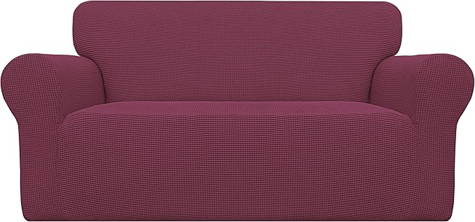 Easy-Going Stretch Oversized Loveseat Slipcover 1-Piece Sofa Cover Furniture Protector Couch Soft with Elastic Bottom for Kids Polyester Spandex Jacquard Fabric Small Checks ASH Rose