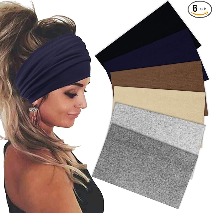 Sefiinh Wide Headbands For Women Stretch Headband Boho Head Bands Women's Hair Band Turban Workout Hairband Accessories 6 Pack