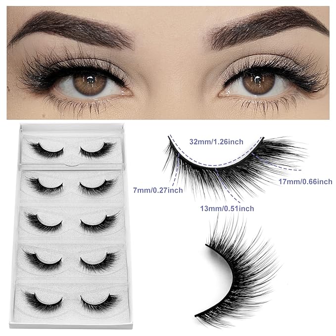 DYSILK Mink Lashes False Eyelashes - Lash Extension Strip Eyelashes 5 Pairs 6D Lashes Fox Eye Mink Eyelashes False Lashes Reusable Fake Eyelashes Mink Wispy Lashes Natural Look | Winged 7mm-17mm