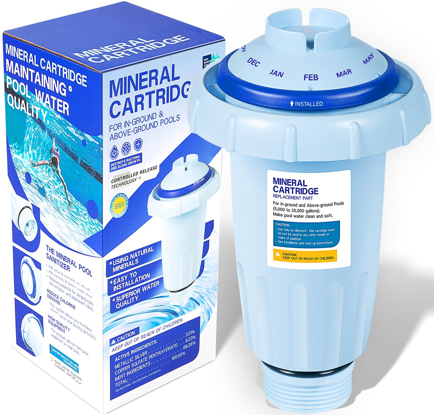 W28175 Replacement for Nature2 Express Mineral Cartridge for Pool System, for In-Ground & Above-Ground Pools up to 30,000 Gallons, W20171, W20080, W26775