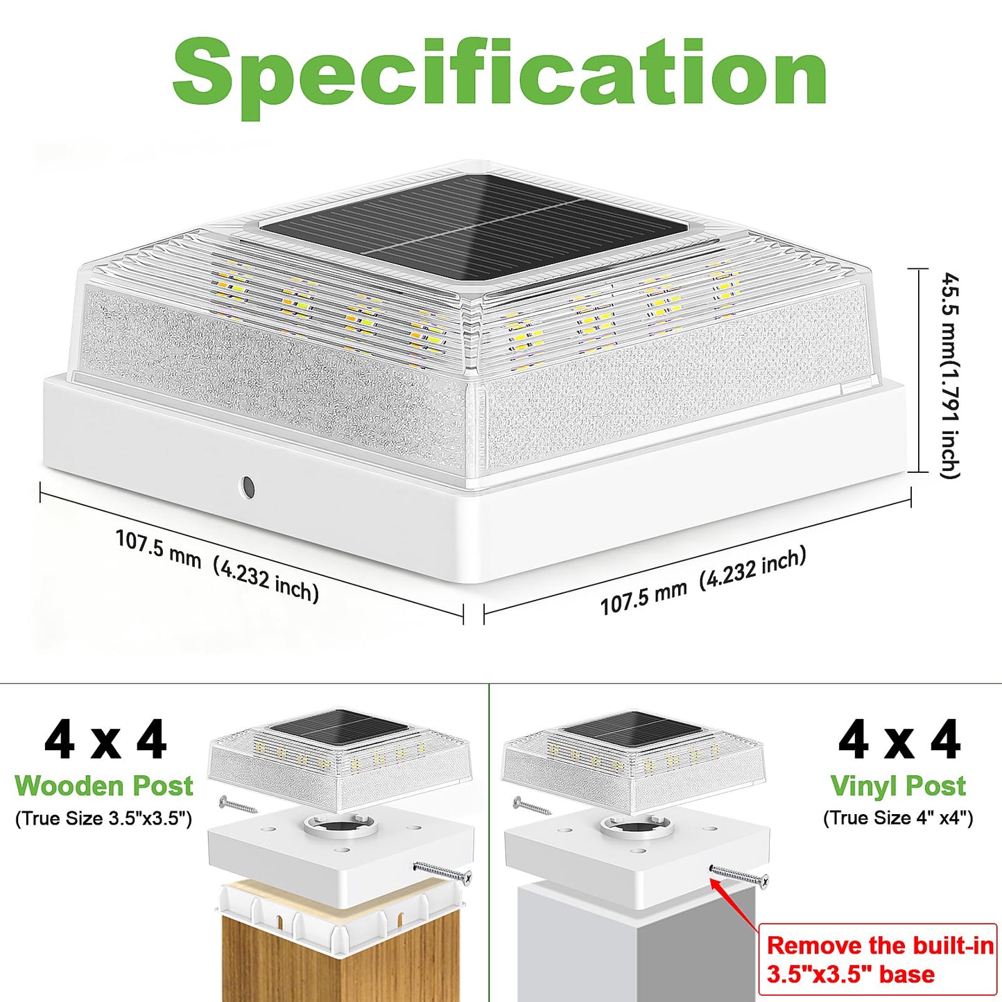 Brightever 3.5x3.5 4x4 Solar Post Cap Light Outdoor, 12-Pack Fence Post Solar Lights for Wooden/Vinyl Posts, 3 Lighting Modes, Solar Powered Waterproof Deck Post Lights for Garden Patio, White