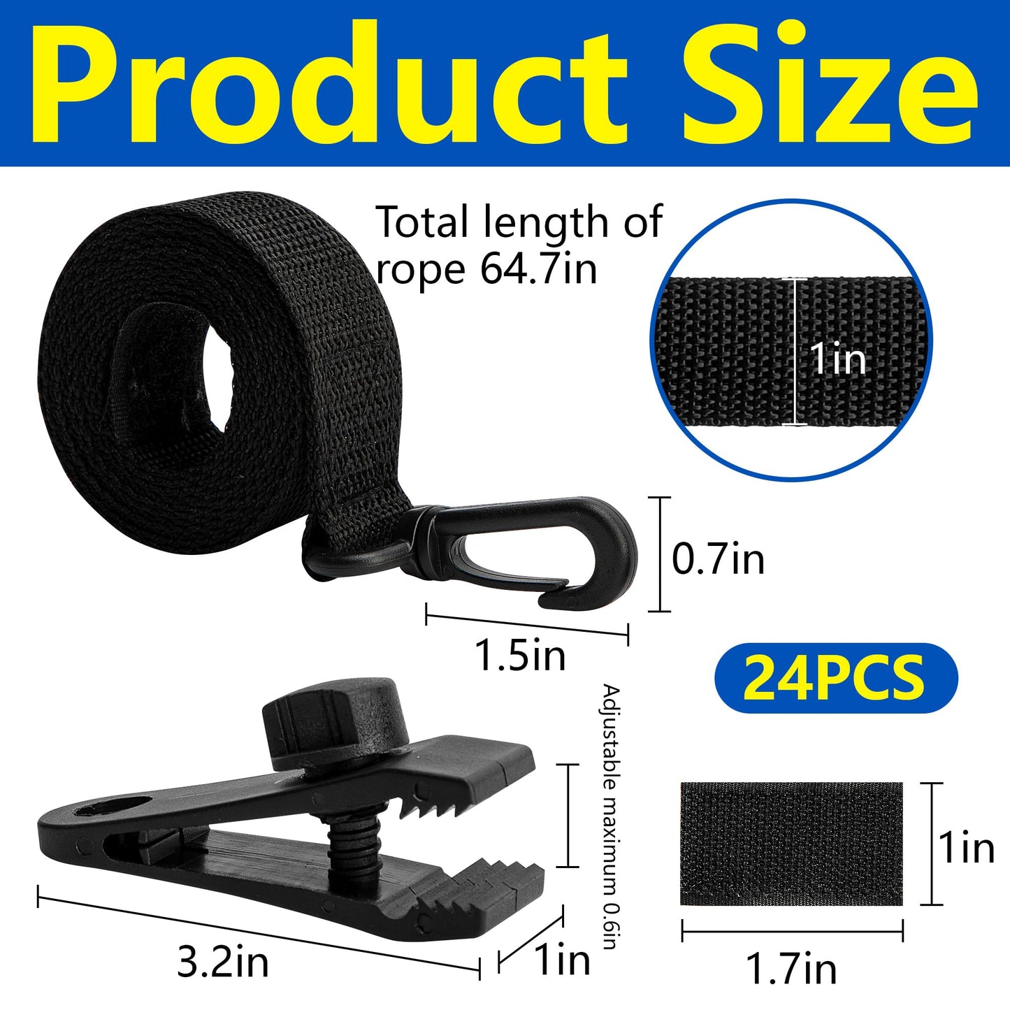 codree 24 Pcs Pool Solar Cover Reel Attachment Kit, Inground Swimming Pool Solar Cover Straps and Clips, Solar Blanket Strap Kit Including 8 Straps with Hooks, 8 Clips and 8 Touch Fastener (Black)