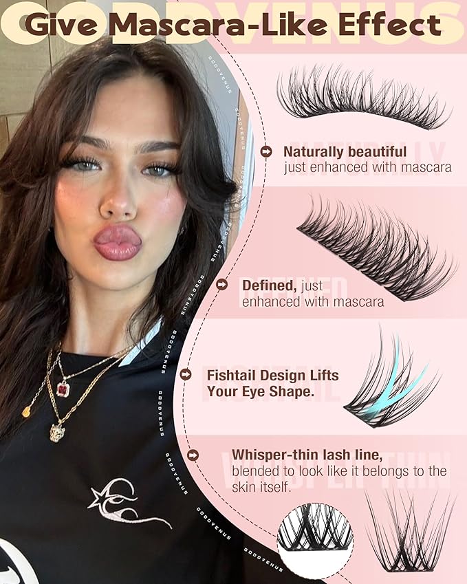 Goddvenus Wispy Lash Clusters Kit Mascara-like Natural Eyelash Clusters Lashes Cluster Eyelash Extensions Kit 10-16mm False Eyelashes Individual Lashes C Curl Lash Extension Kit For DIY
