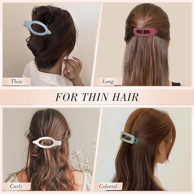 obeoby 8 PCS Flat Hair Clips, Flat Claw Clips 2 Styles Hair Claws for Women Girls Medium Hair Volume (blue, green, red, white)