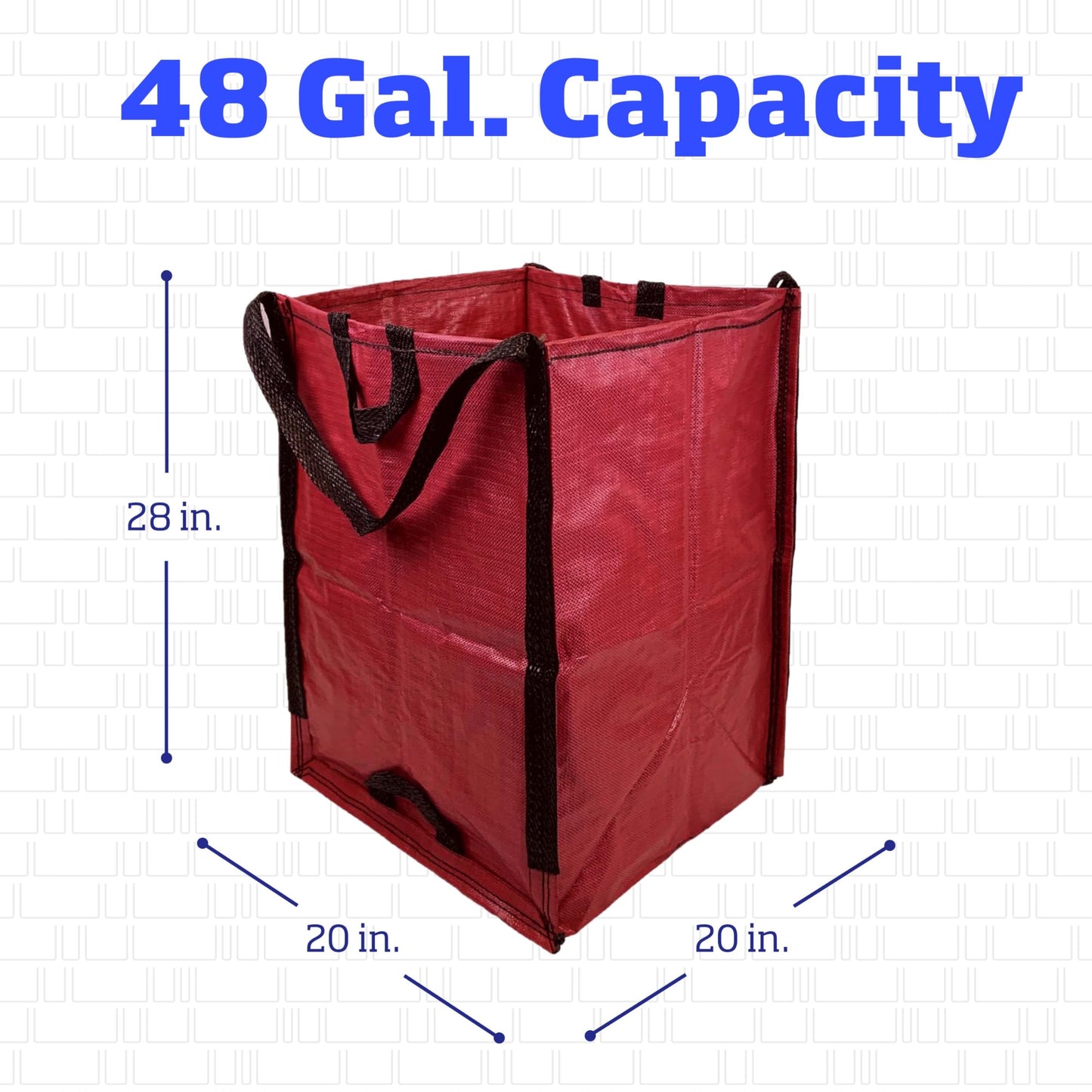 DURASACK Heavy Duty Home and Yard Bags 48-Gallon Reusable Self-Standing Lawn and Leaf Bags Garbage Can with Reinforced Handles, Red