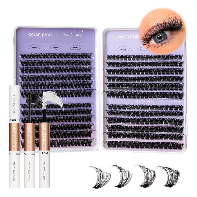 Ocean Pearl Lash Clusters Kit 564 pcs, Eyelashes, spike-effect cluster lashes 60D/80D/100D/150D (10-18 mm) DIY lash extension kit, manga-/anime-inspired Cluster Eyelash Extensions with lash bond+seal