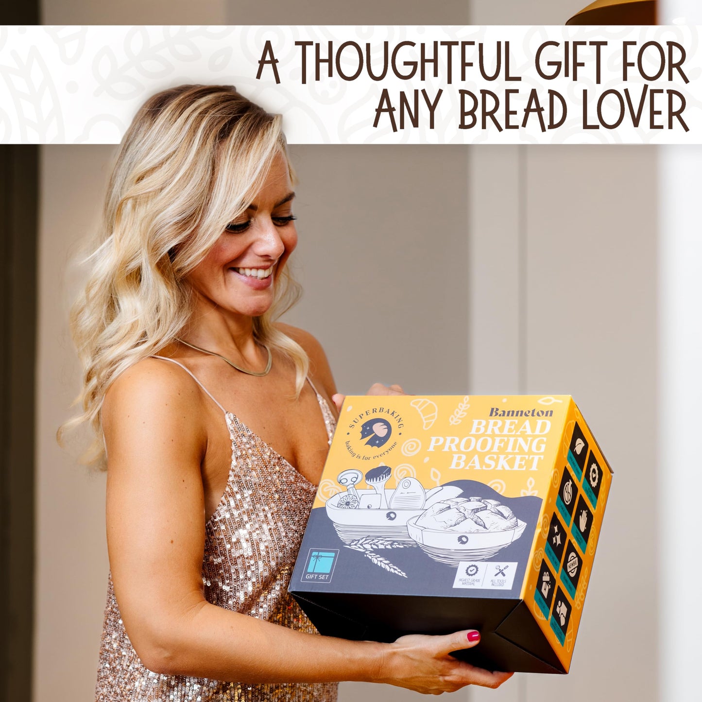 Superbaking Sourdough Proofing Basket Gift Set, Round 9" & Oval 10" Banneton, Sourdough Starter Kit, Sourdough Banneton Basket, Banneton Bread Proofing Basket Set of 2, Sourdough Bread Baking Supplies