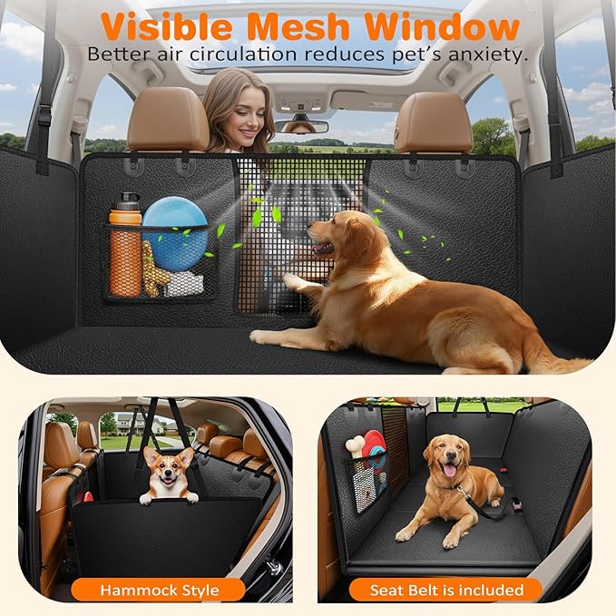 URPOWER XL Dog Backseat Extender for Full-Size Crew Cab Truck - Hard Bottom PU Leather Dog Car Seat Cover for Back Seat, Dog Hammock Pet Rear Seat Protector Travel Bed for F150 / Silverado/RAM 1500