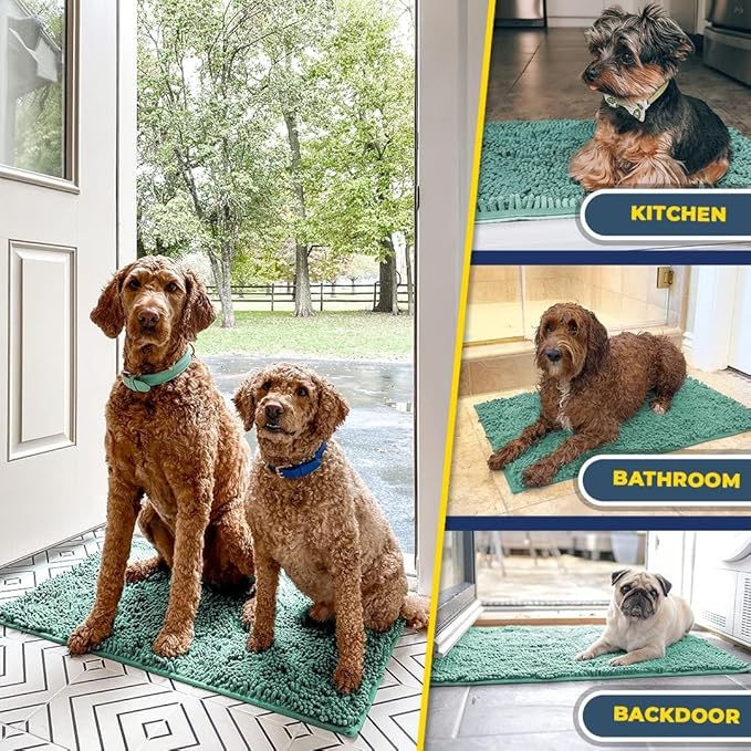 Muddy Mat® | Super Absorbent Door Mat Indoor, Microfiber Quick Dry Chenille Entryway Rug, Non-Slip Front Door Mat, Indoor Mats for Entryway, Machine Washable Pet Rug, Seafoam Green 24" x 72"