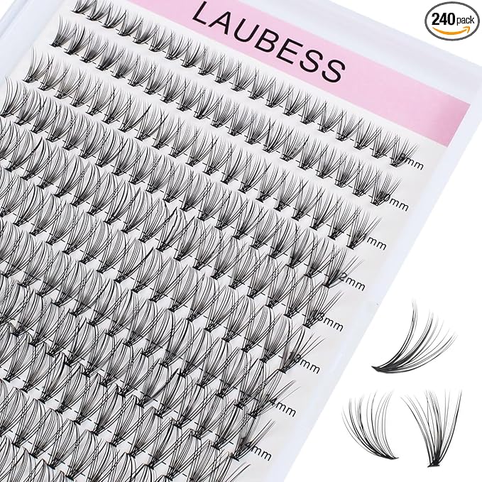 Cluster Lashes 240pcs 20D DIY Eyelash Extension D Curly Long Individual Lashes Mixed Tray Faux Mink Lash Clusters Extensions 0.07 0.10 Black (20D-0.07D-9-16mm)