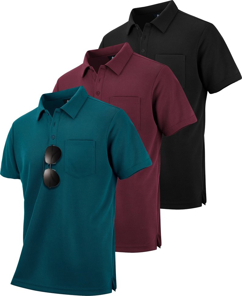 ZITY 3 Pack Polo Shirts for Men with Pocket Short Sleeve Moisture Wicking Outdoor Tactical Shirt Summer Casual L